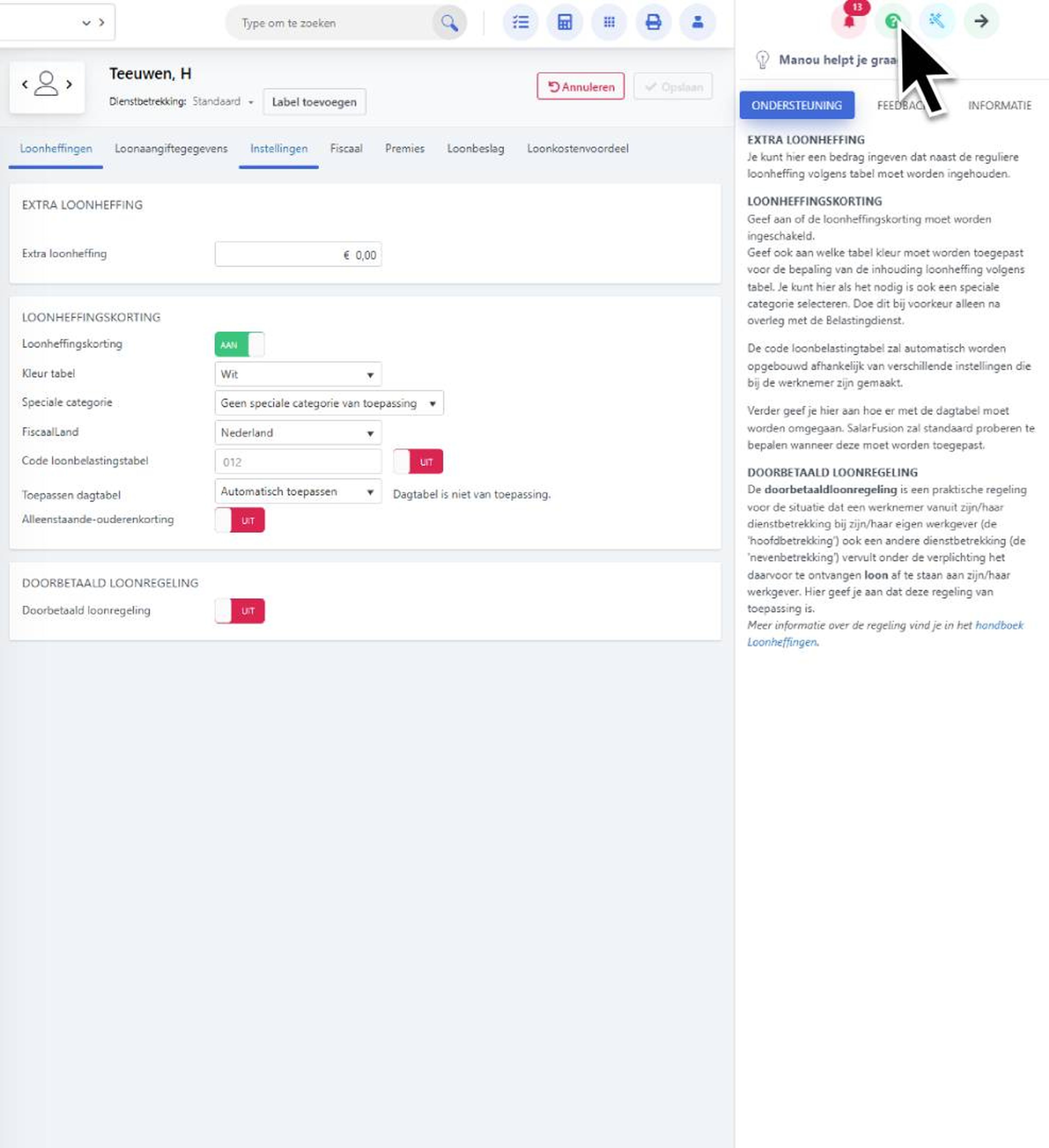 helpschermen SalarFusion