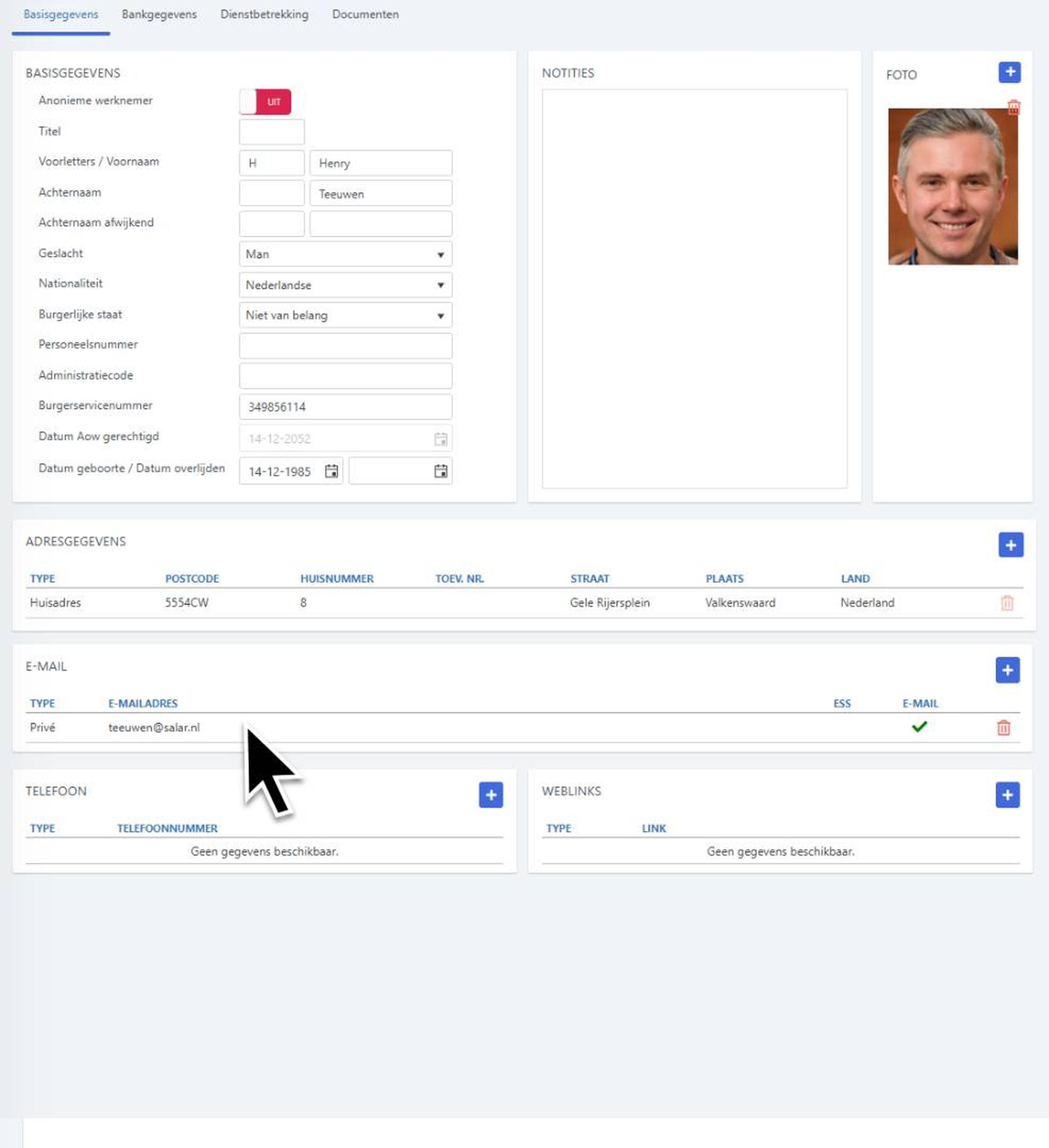 e-mailadres toevoegen SalarFusion (werknemersportaal)