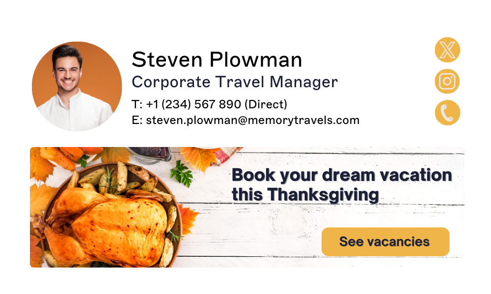 Thanksgiving email signature with food themed banner