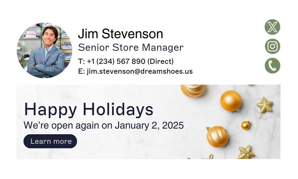 Email signature template with happy holidays banner