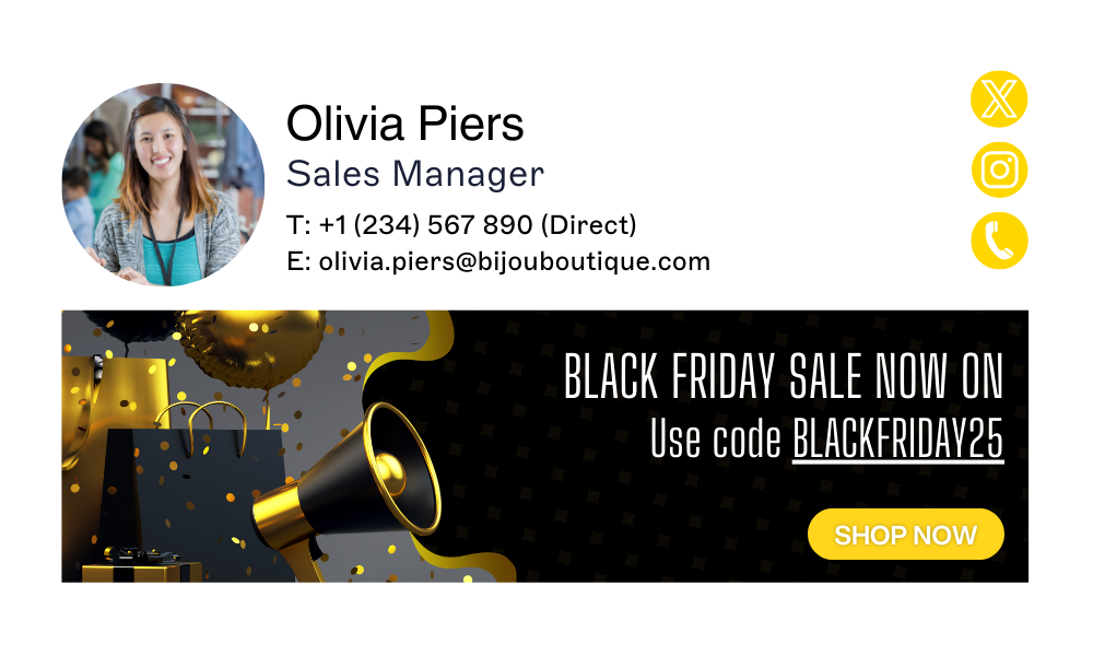 black friday email signature with gold imagery