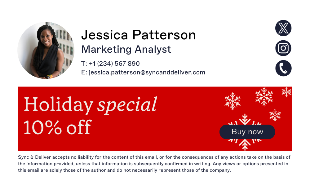 hholiday email signature with red promo banner