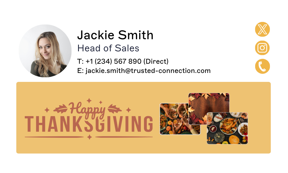 Thanksgiving email signature with yellow banner