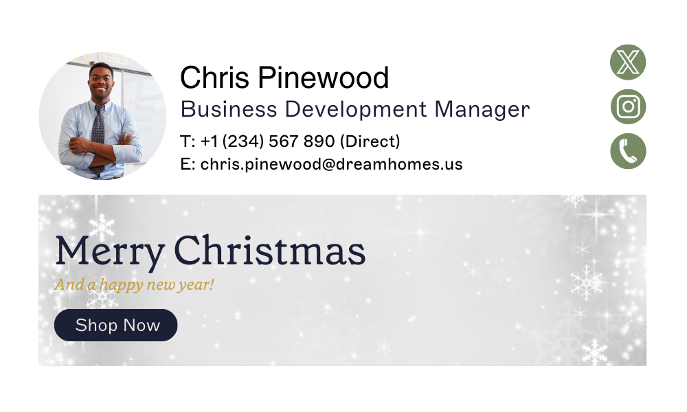 festive email signature with winter themed banner