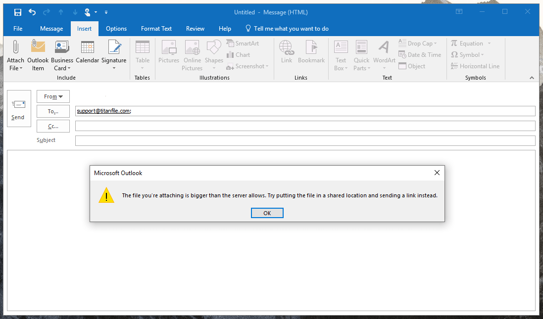 Outlook attachment size limit