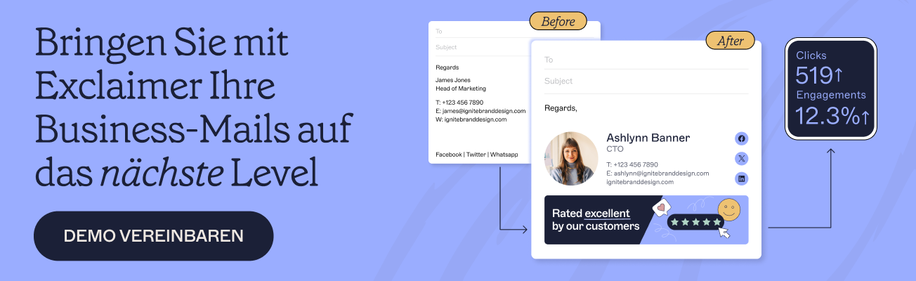 Verwaltung professioneller E-Mail-Signaturvorlagen mit Ausschlussklausel-Banner