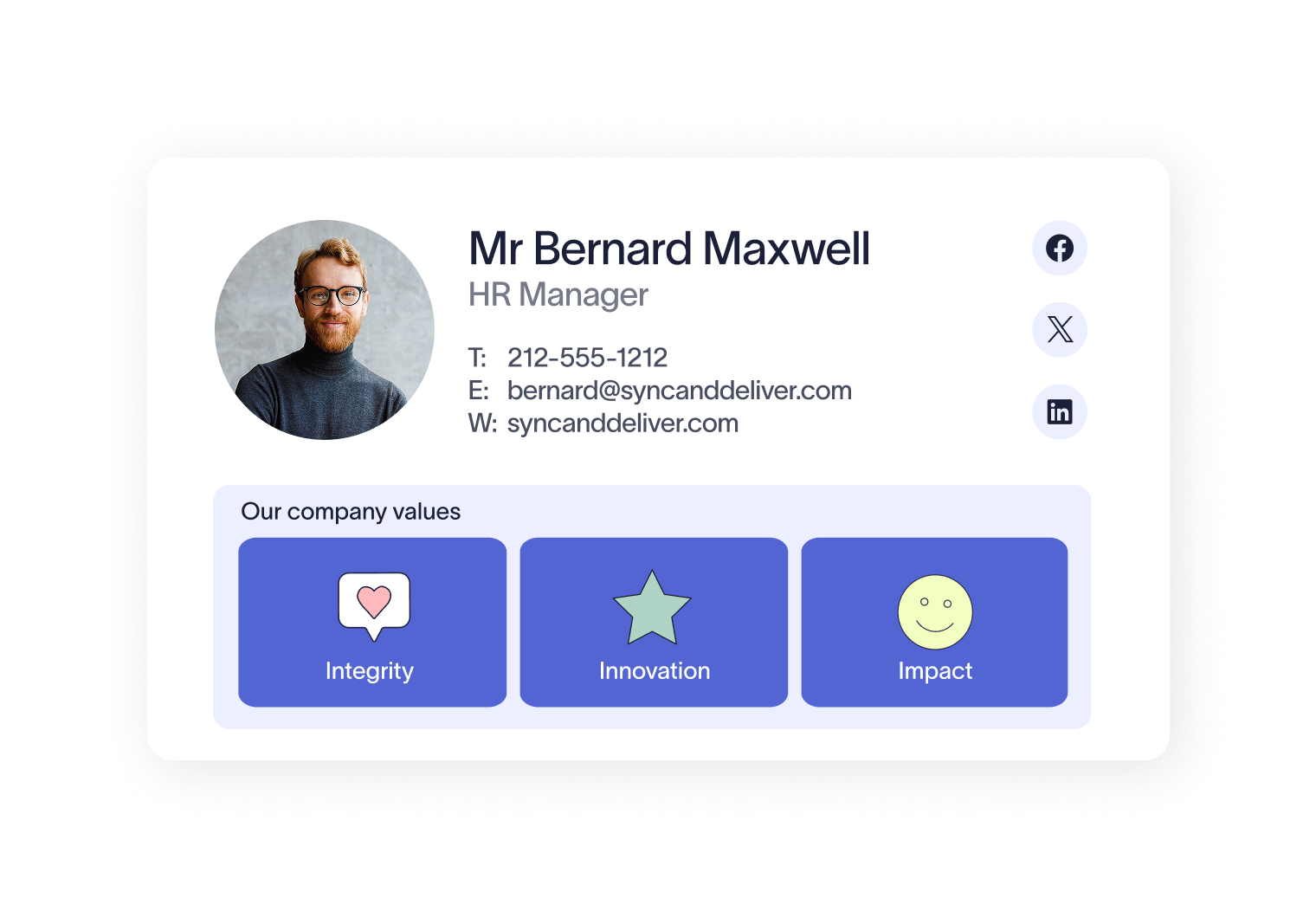professional email signature showing company values