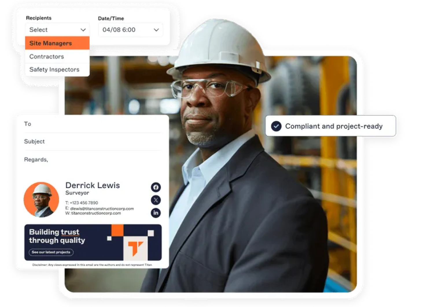 Email signature management for construction teams