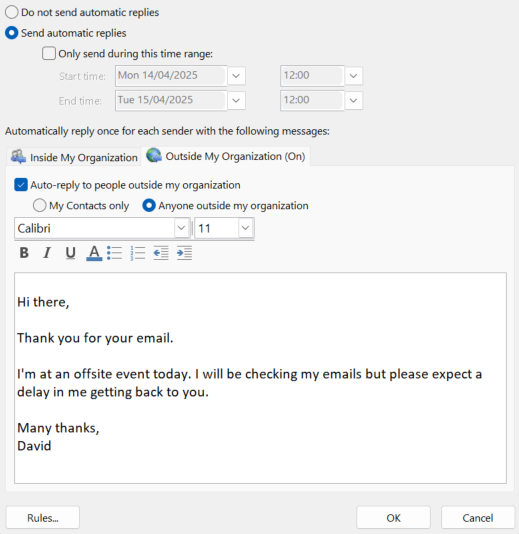 Confirm the Outlook email address is correct