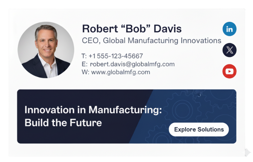 CEO email signature example for a global manufacturing company