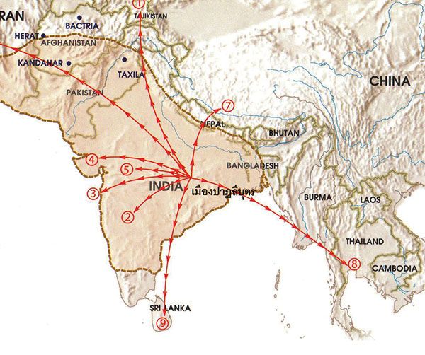 เส้นทางพระธรรมทูต 9 สาย สมัยพระเจ้าอโศกมหาราช
