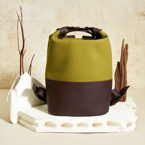 Sac à dos cuir et laine olive - Atelier TUFFERY