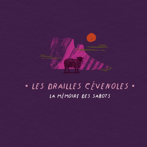Illustration des drailles cévenoles, la mémoire des sabots, avec une brebis devant un paysage de montagne stylisé. - Atelier Tuffery