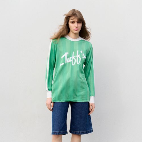Maillot vert femme avec short en denim collection printemps été 2026 - Atelier Tuffery