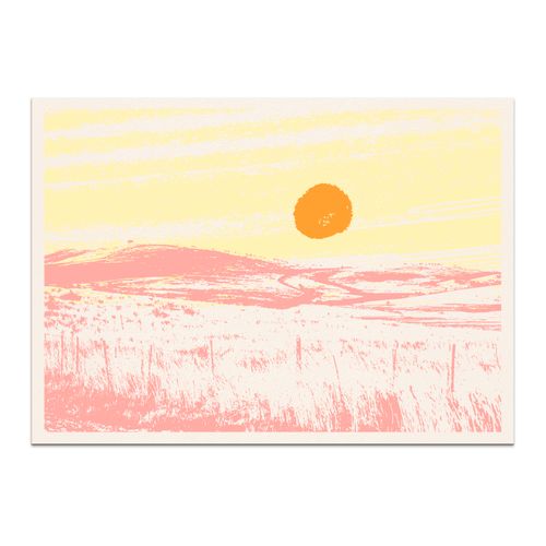 Carte postale illustrée du Causse Méjean, avec un paysage ouvert de plateau, d’herbes rases et de lumière. - Atelier Tuffery