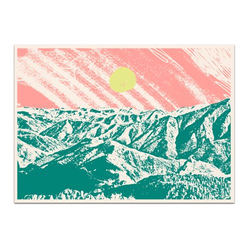 Carte postale illustrée de l’Aigoual avec un paysage de montagne stylisé, dans le cadre du Carnet d’été Atelier TUFFERY. - Atelier Tuffery