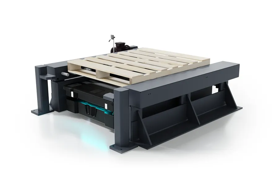 Melton Machine Conveyor Interface Station with a MiR1350 and standard US pallet