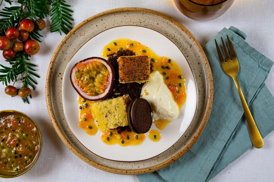 Lemon poppy cake met passievrucht-coulis kerst Ekomenu