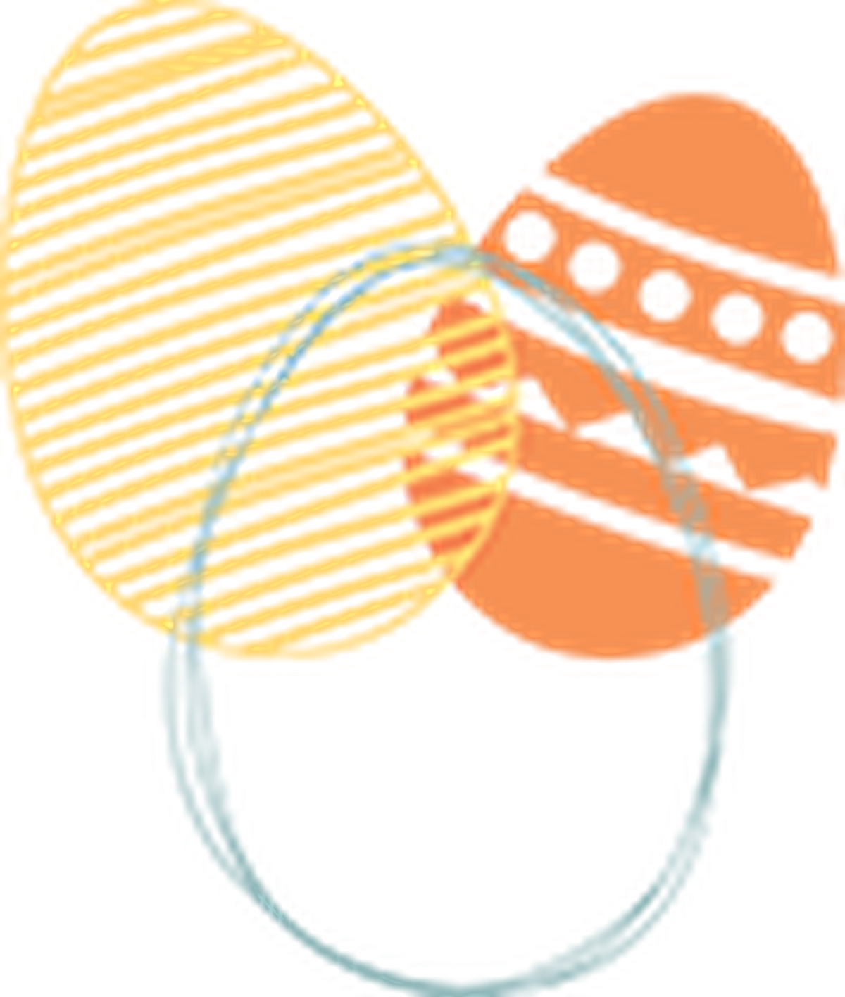 Abstraktes Design mit sich überlappenden Kreisen in Senf-, Orange- und Türkistönen, mit einer zentralen, gestreiften Mandelform.