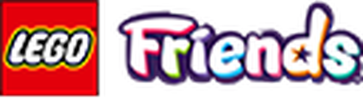 Das LEGO Friends-Logo mit „LEGO“ in Rot und „Friends“ in Weiß auf violettem Hintergrund.