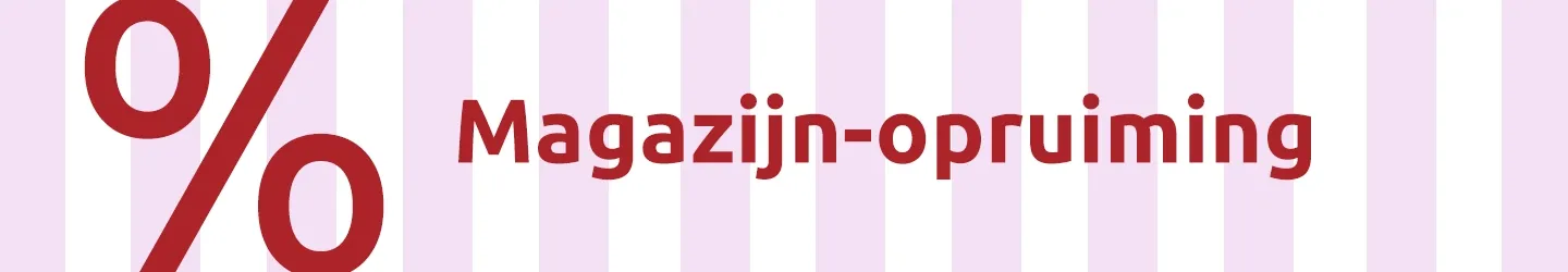 Rotes Prozentzeichen und Text „Lagerräumung” auf rosa-weiß gestreiftem Hintergrund.