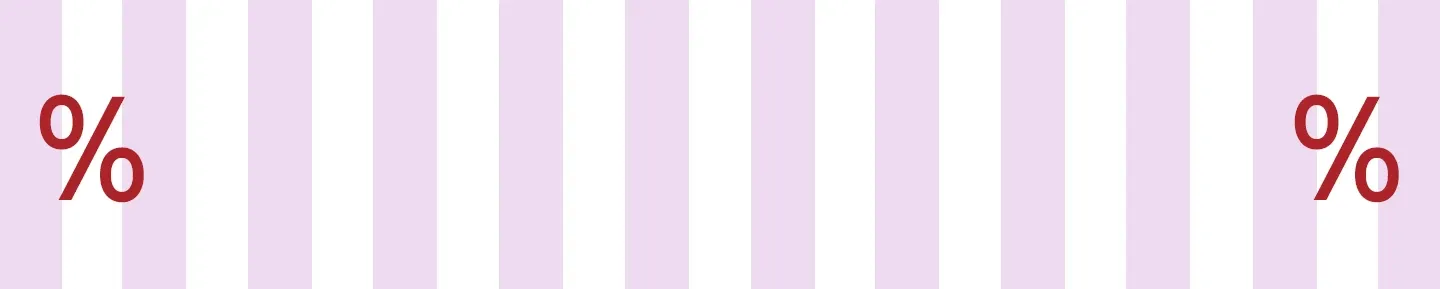 Bild mit vertikalen rosa und weißen Streifen und roten Prozentzeichen auf der linken und rechten Seite.
