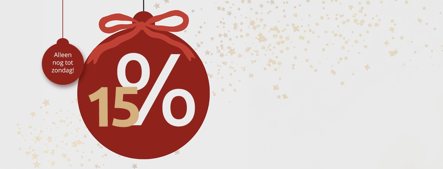 Kerstactie: 15 % korting, alleen tot zondag.