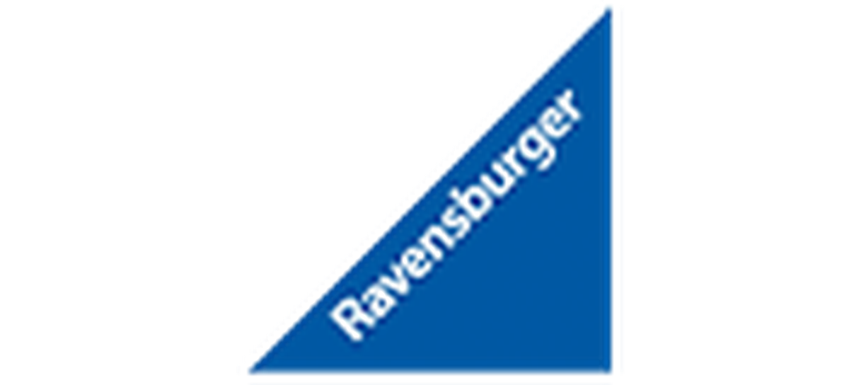 A blue triangle with the word "Ravensburger" written diagonally in white.