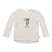 Gestreiftes Langarm-Babyshirt mit einem aufgedruckten Bären, der eine Trophäe hält.