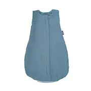 Blauer, ärmelloser Babyschlafsack mit Frontreißverschluss, der für Komfort und Wärme sorgt.