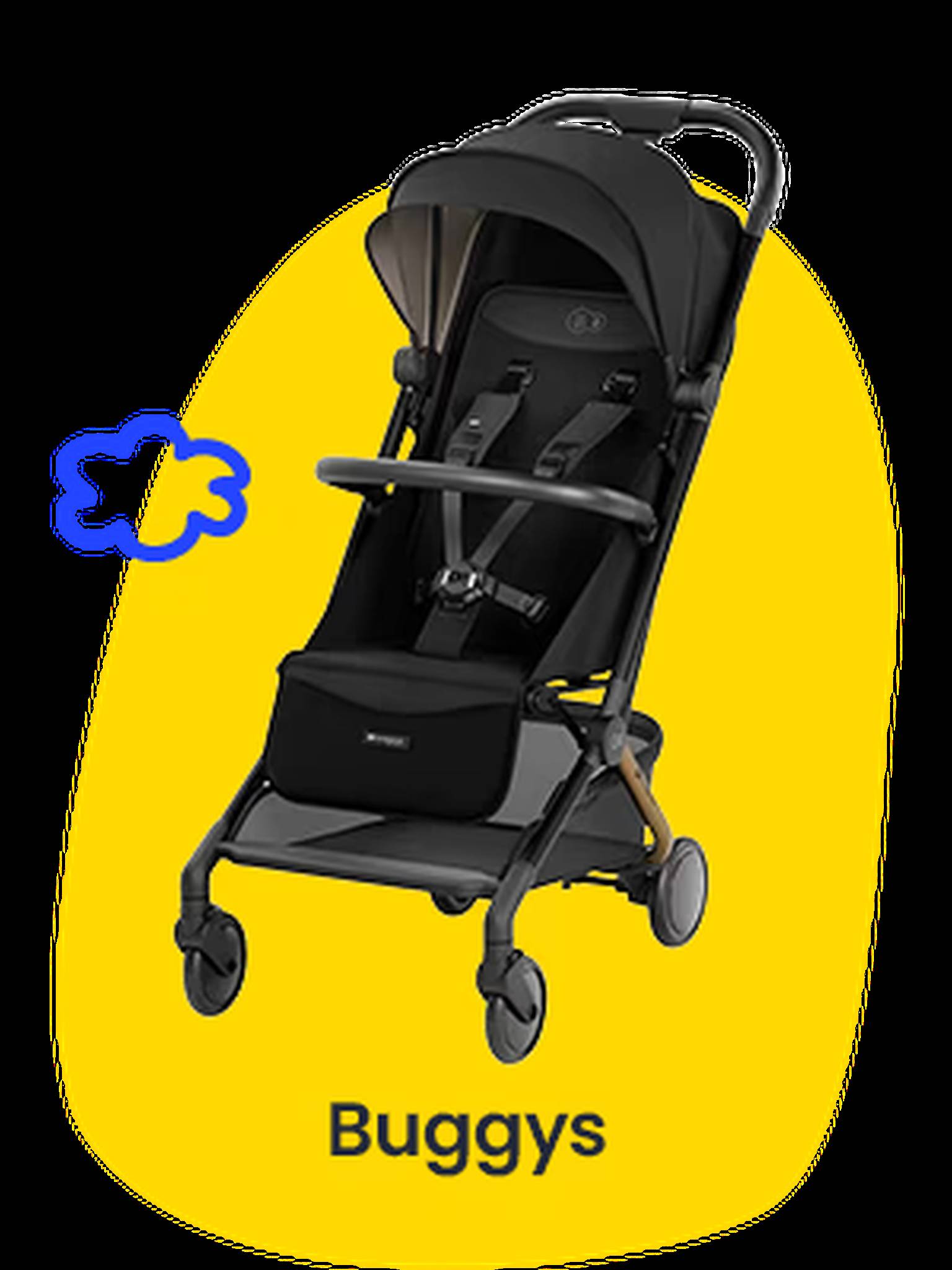 Buggys. Auf einem gelben Shape ist ein schwarzer Buggy abgebildet.