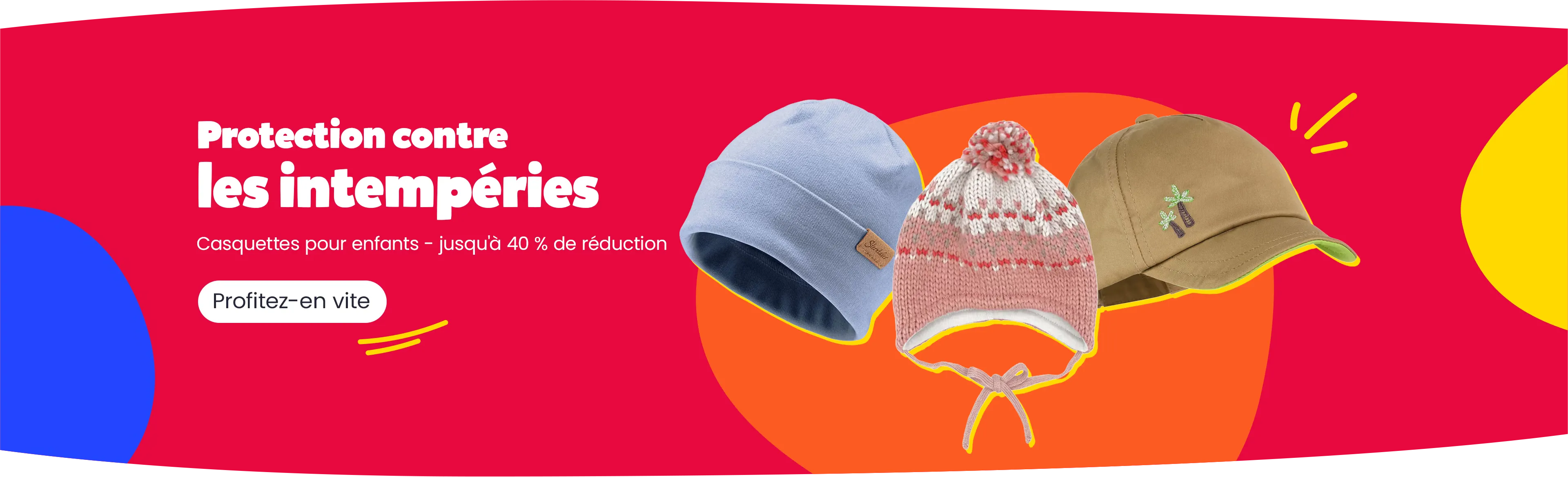Protection contre les intempéries. Casquettes pour enfants - jusqu'à 40 % de réduction