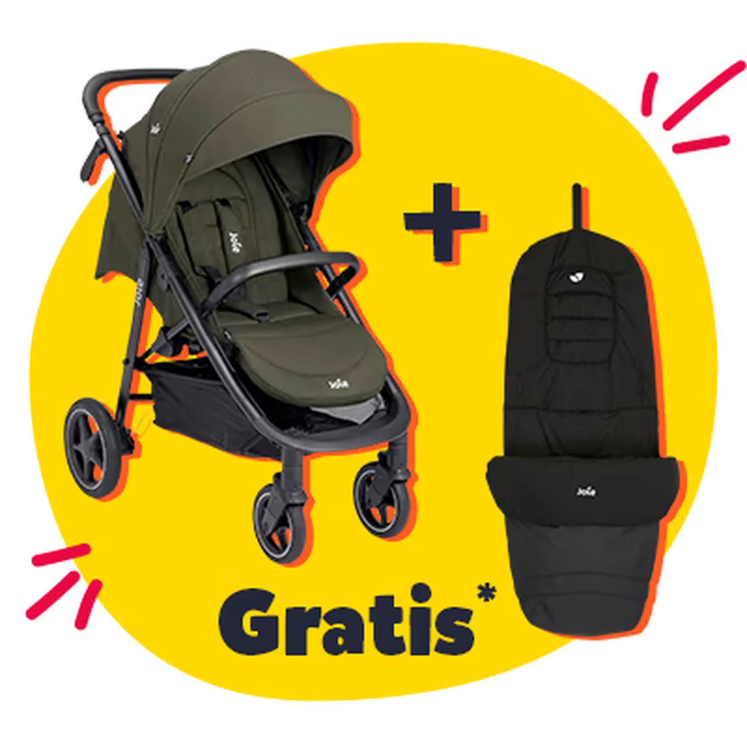 Ein Bild mit einem Kinderwagen bei welchem ein Fußsack gratis beigelegt wird