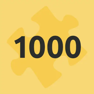 Gelbes Puzzleteil mit der Zahl 1000 in schwarzer Schrift darauf.