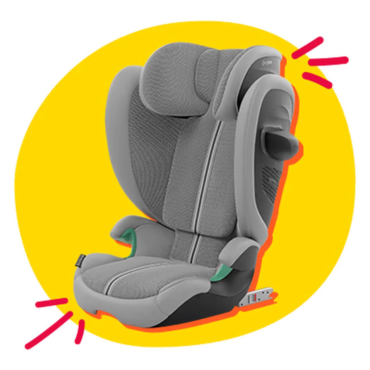 Kindersitz in grauem Design mit hoher Rückenlehne, verstellbarer Kopfstütze und integriertem Seitenaufprallschutz. Der Sitz wird mit Isofix im Fahrzeug befestigt und bietet Komfort sowie Sicherheit für größere Kinder. Geben Sie Ihr Feedback zu BizChat ab.
