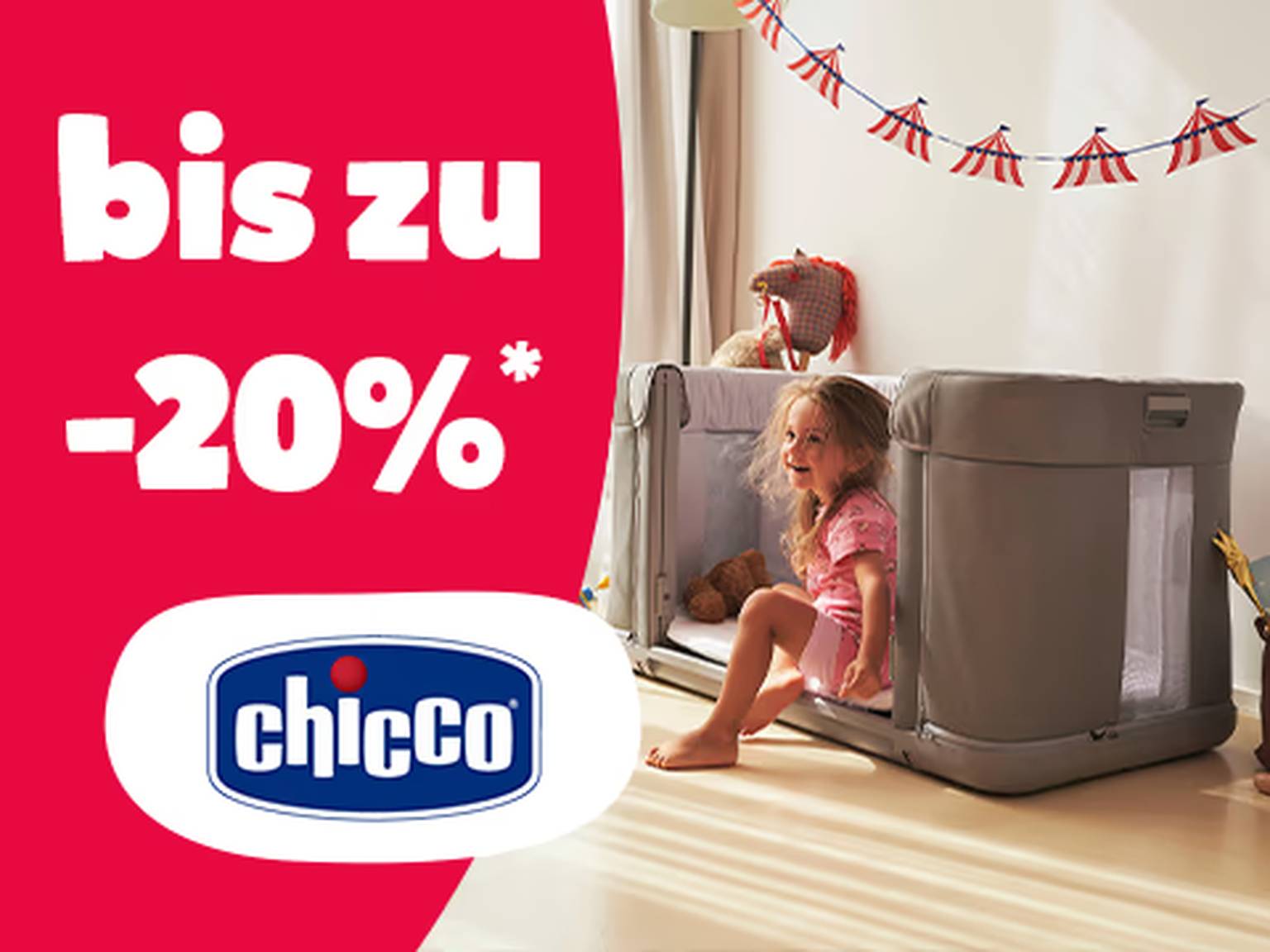 bis zu -20% - chicco - Bild eines Mädchens in einem Beistellbett auf dem Boden