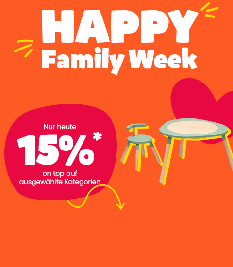 Happy Family Week - Nur heute 15% on top auf ausgewählte Kategorien - Bild: Kindertisch
