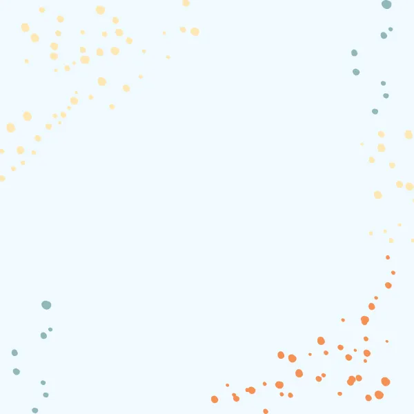 Bunte Punkte in Orange, Blau und Gelb sind am Rand eines hellblauen Hintergrunds verstreut und erzeugen so einen verspielten Randeffekt.