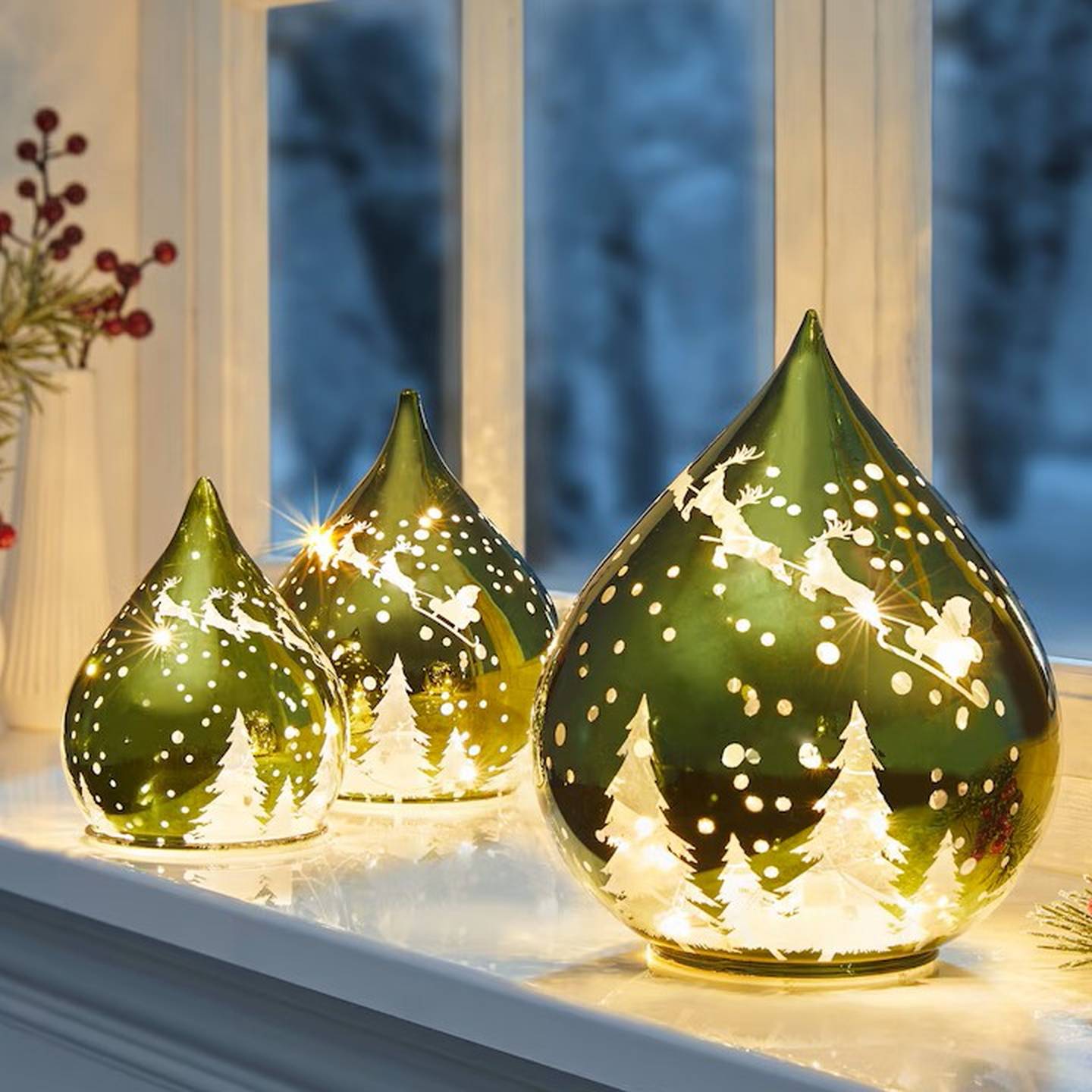 LED-Dekofigur „Tropfen Winterwald