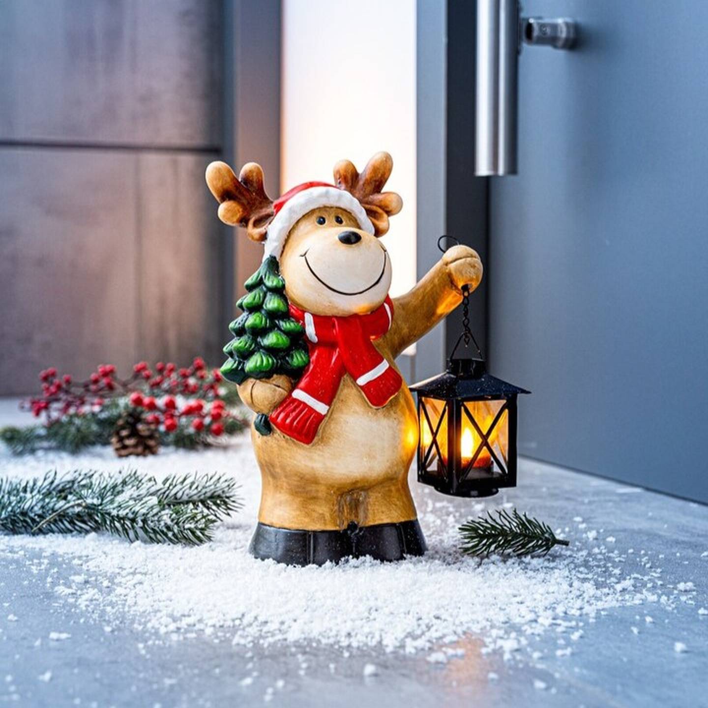 Gartenfigur "Winter-Elchbert" mit Bewegungsmelder