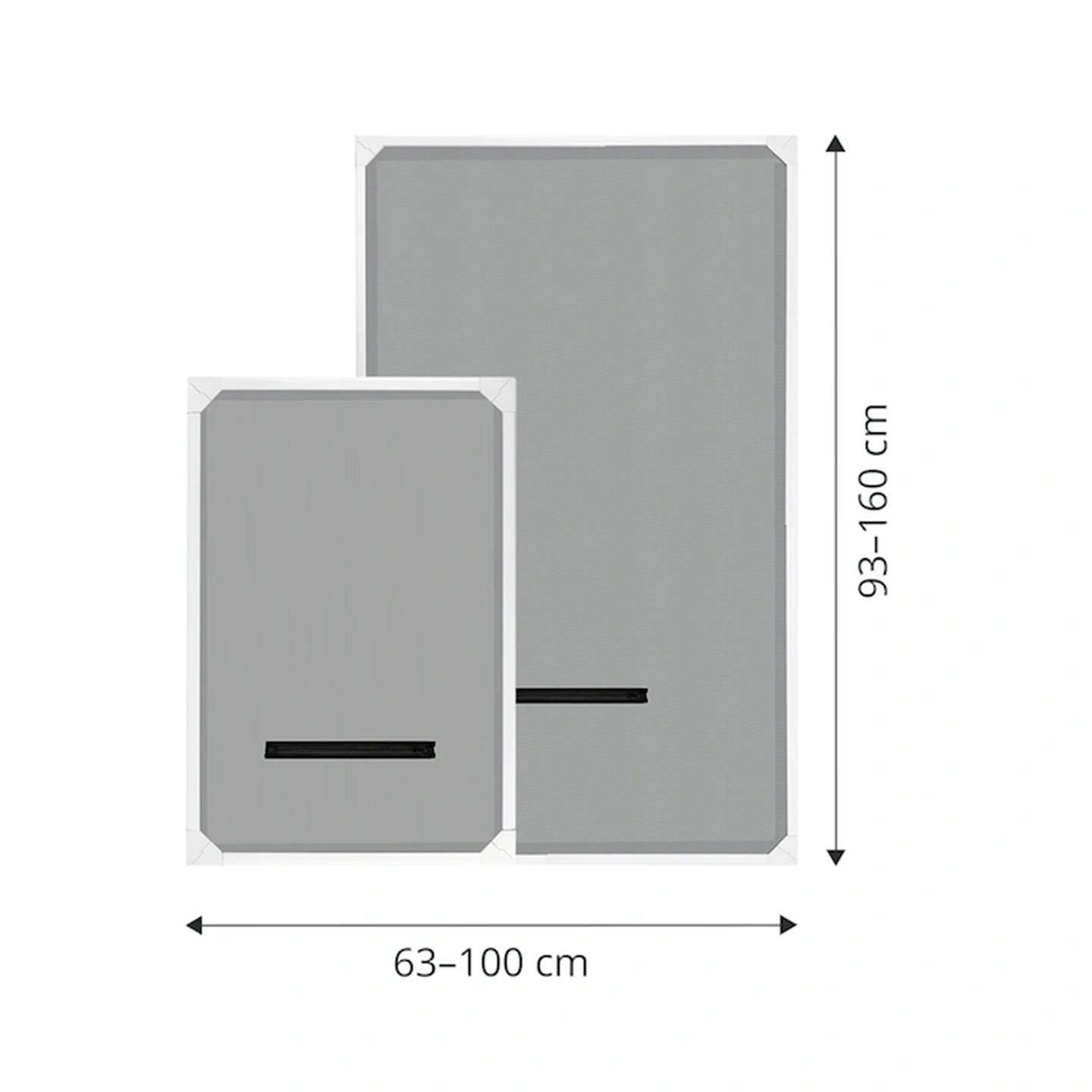 Darstellung des Moskitonetz in einer kleinen und großen Ausführung; das kleinere ist in das größere eingebettet. Maße: 63–100 cm Breite, 93–160 cm Höhe.
