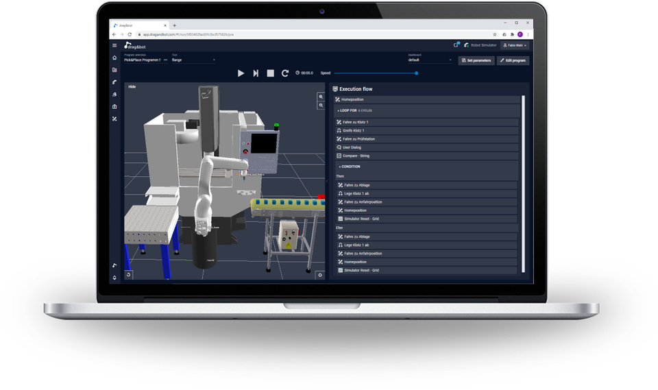 Laptop with simulation software interface