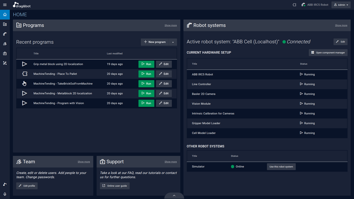 User interface of the 2D Vision Module software
