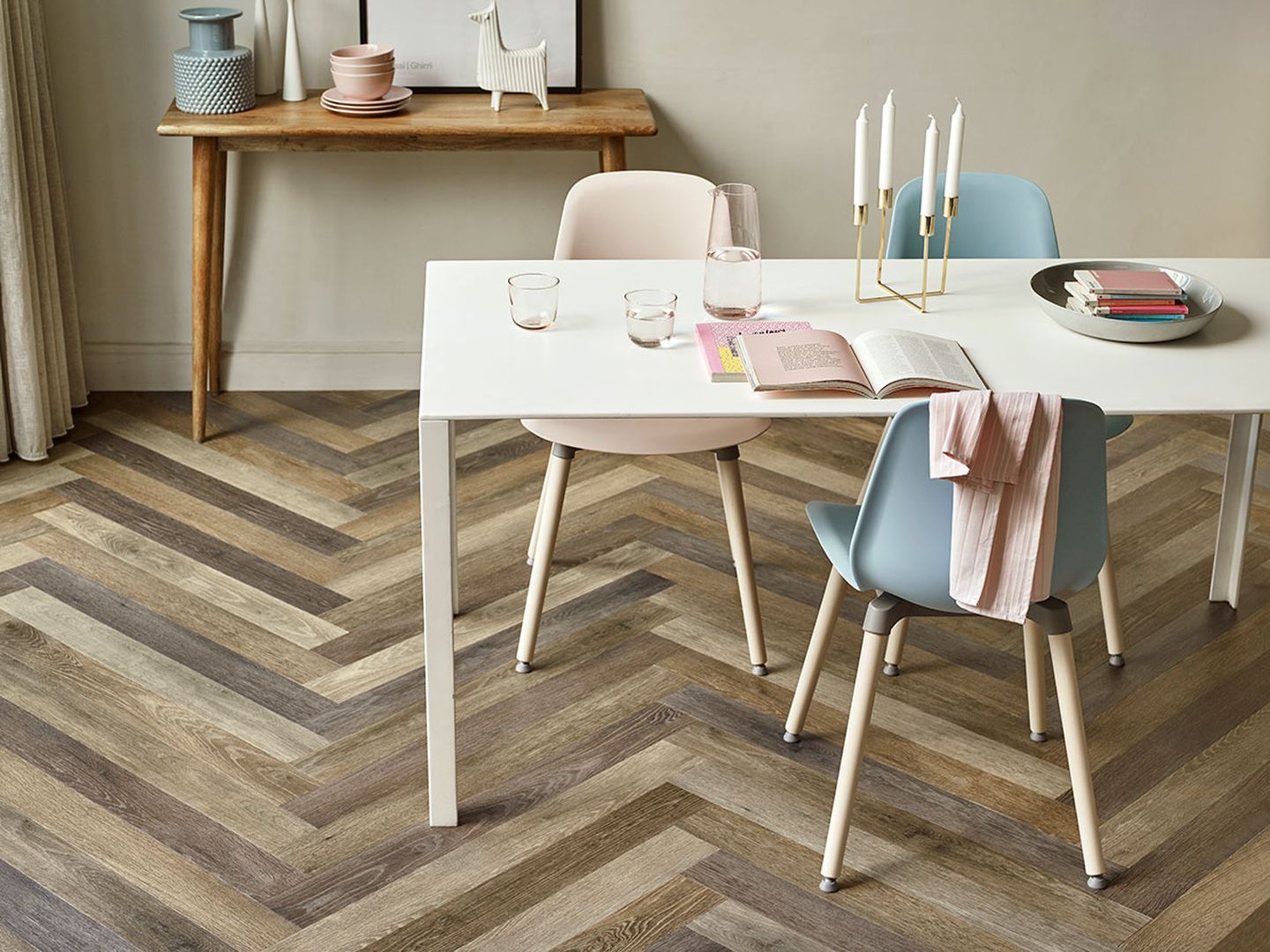 Noble Oak, Hampton Oak and Haven Oak laid in Herringbone Laying Pattern