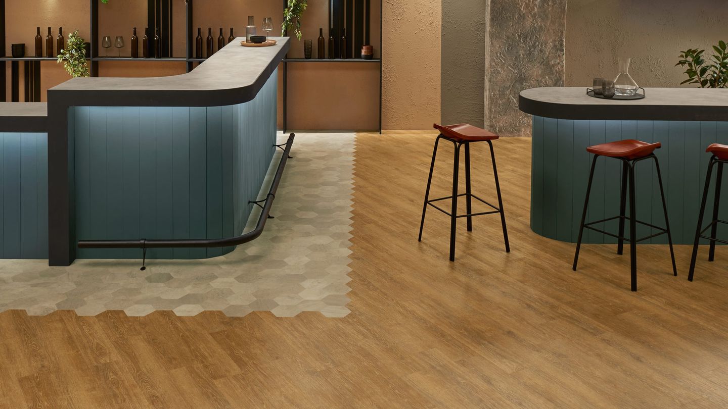 Amtico Form Skerry Oak and Crema in a bar