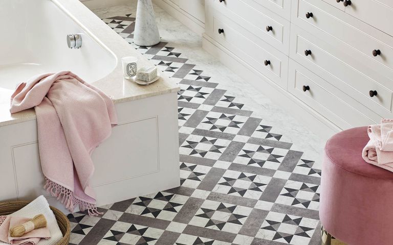 Black & White Tile Effect Bathroom Flooring