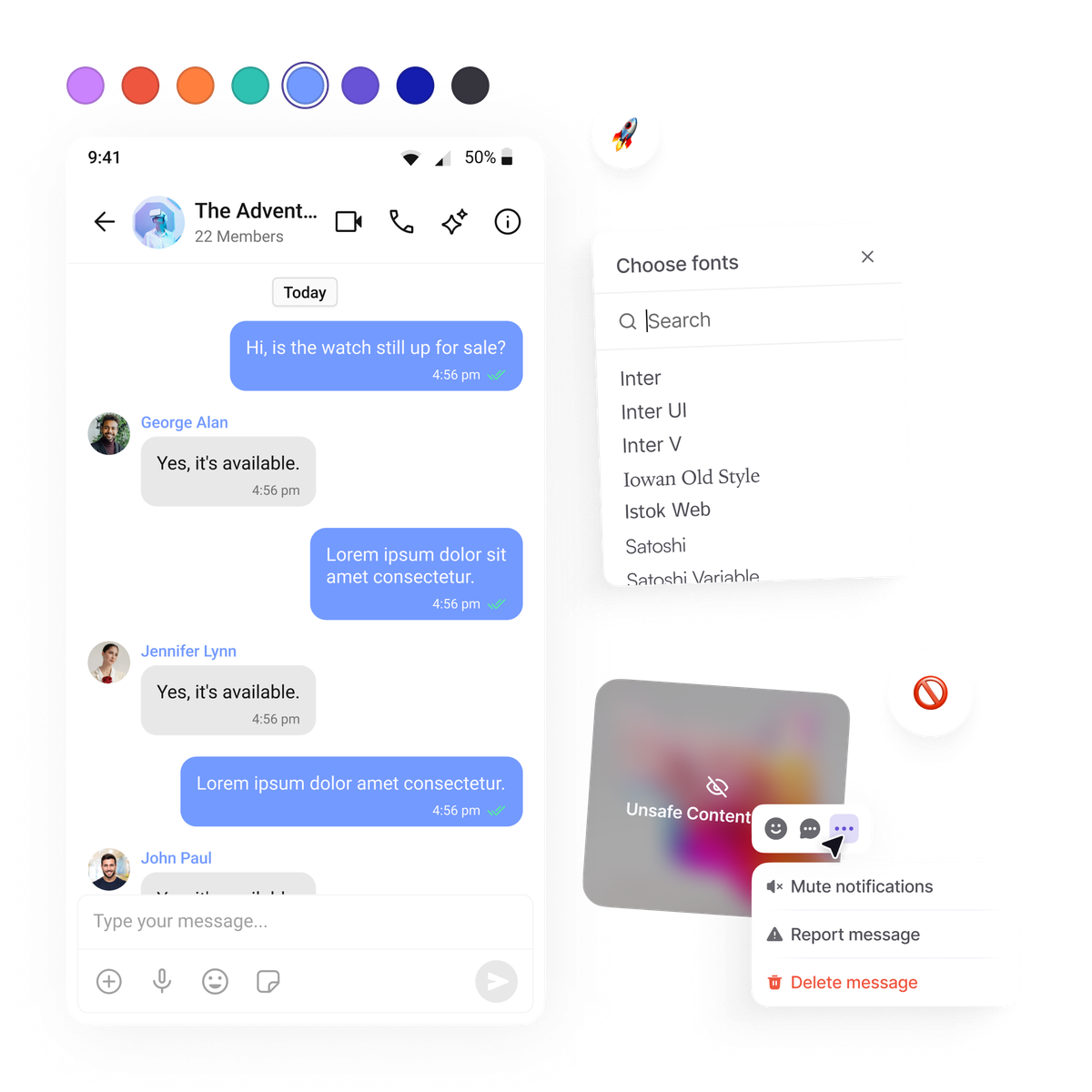 Chat interface built using the react native SDK
