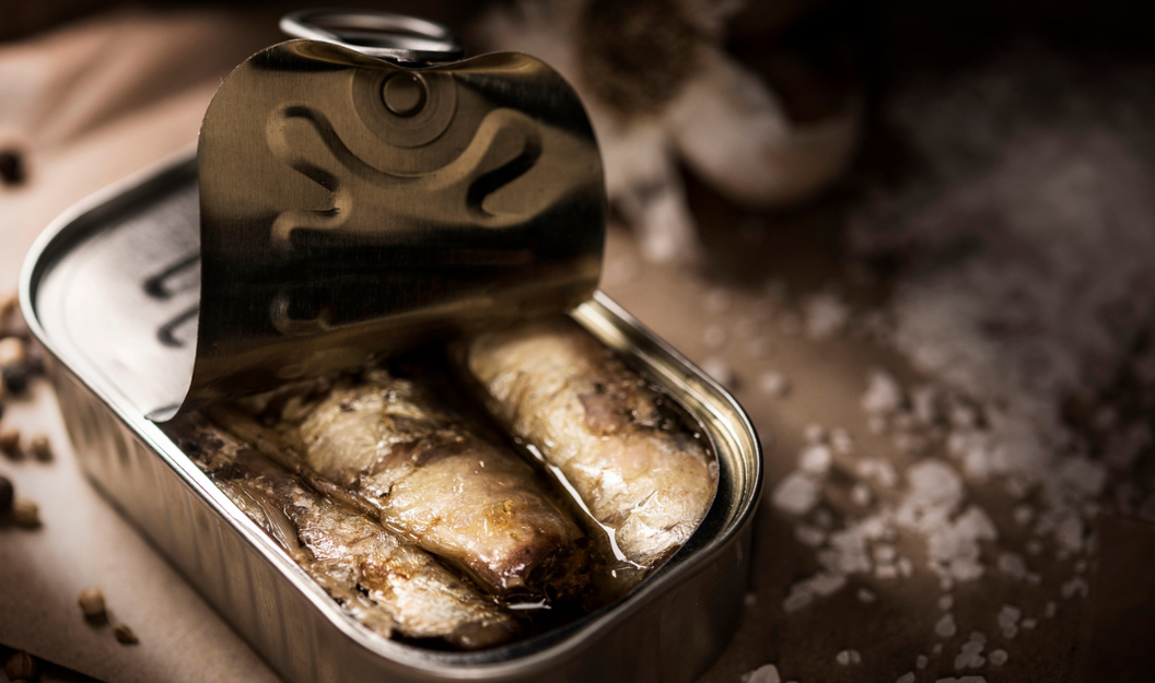 Fisch in einer Fischkonserve mit geöffnetem Deckel