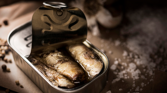 Fish in a tin with the lid open