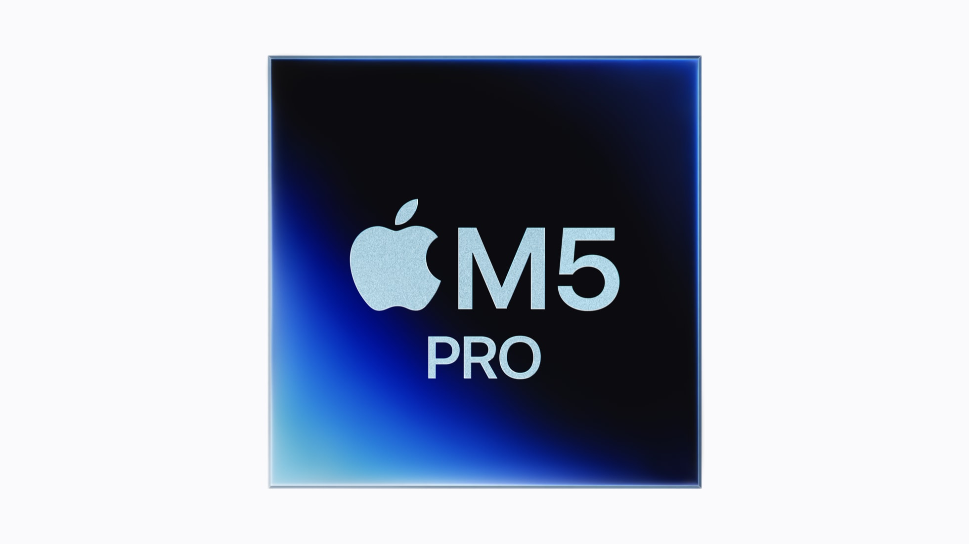 Apple M5 Pro logo on a gradient blue and black background.